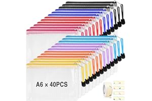 TUFA 40 PCS Pochette Document Zippée A6, PVC Mesh Zipper Pouch, Fournitures de Bureau, Papiers Petit Objets