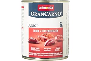 animonda GranCarno Hundefutter Junior, Nassfutter für Hunde im Wachstum, Rind + Putenherzen, 6 x 800 g