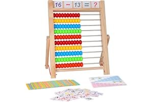 KIDWILL Giocattolo per Apprendimento in Prescolare dei Bambini, 10 File Pallottoliere in Legno con Perline Multicolori,Bastoncini per Contare,Carte dell'alfabeto, Regalo per Ragazzi Ragazze di 2+ Anni