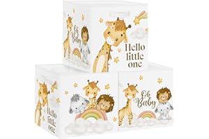 Clastyle Juego de 3 Caja Almacenaje Tela Animal de Ensueño Cestas Almacenaje Ropa Padres y Madres para Juguetes Cestas Organizadoras Plegable para Armarios, Jirafa, 30x30x30 cm
