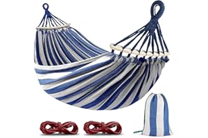 MOSFIATA Hamac Suspendu, Hamac de Camping et Jardin Confortable avec Barre en Bois Anti-basculement et Corde pour Exterieur/Intérieure, Terrasse, La Sieste, 275 x 155 cm, 250kg Capacité de Charge