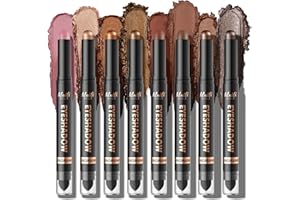 LANGMANNI 8Colors Dual-Ended Cream Eyeshadow Stick Set – Silky Smooth, Waterproof & Transfer-Proof, Built-in Blender Brush, All-Day Matte & Shimmer Wear Eye Makeup(#B)