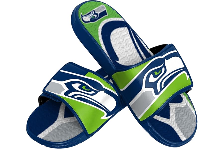 FOCO mens NFL Team Logo Athletic Sport Shower Flip Flop Sandals Gel Slides