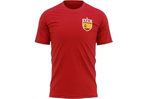 PURPLE PRINT HOUSE Spain Football Shirt - Mens Spain Flag Badge T Shirt - Retro Football European Country 2021 2020 Supporters Red 1920 Tee Him - Spanish Tournament Footy Soccer Top