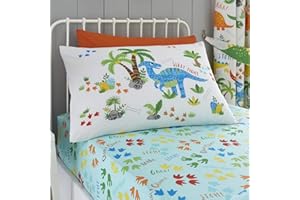 Happy Linen Company Girls Boys Kids Cute Dinky Dinosaurs Toddler Cot Bed Fitted Sheet