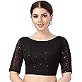 Studio Shringaar Women's Georgette Elbow Length Sleeves Chikankari Saree Blouse