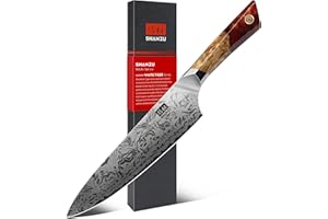 ‎SHAN ZU SHAN ZU Damast Küchenmesser Kochmesser, Japanisches Damastmesser aus SG2-Pulverstahl, Handgeschmiedetes Chefmesser aus 91 Schichten Damaststahl, 20CM Profi messer und Ahorngriff – WHITE TIGER Series