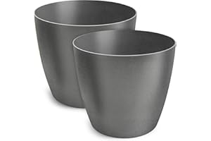 ‎TULMERO TULMERO Blumentopf matt, Pflanzkübel aus Übertopf Kunststoff Dekorativer Topf für, groß und klein Pflanzen, 2er-Set blumenkübel, blumenkübel kräutertopf, (2 Pack) Graphit, ø 14 cm
