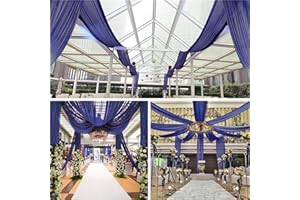 Highdi Tenture Mariage Plafond, Rideaux de Plafond Mousseline de Soie Tenture Mariage Semi Voile pour Arche de Mariage, Fête Prénatale (150x600cm,Bleu Marine)