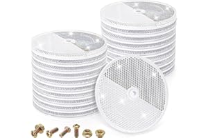 Dicunoy 20 Pack Round Front Reflectors, 80mm White Safety Reflectors with Center Mounting Hole and Screws for Gate Post Fence, Mailboxes, Driveway, Trailer, Tunnels, Cars, Truck