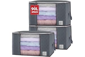 YUHMAN YOUR HOME SOLUTIONS Yuhman 3 Pack of 90L Large Clothes Storage Bags - Clothes Bags Storage with Reinforced Handle & Name tag Pocket, Crafted from Durable Non-woven Fabric for Clothing, Blankets & Comforters(Grey)