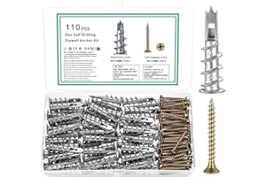 QOOSIKICC 110 Pz M4 Viti e Tasselli per Cartongesso, Tasselli Autofilettante per Cartongesso, Fissaggi Tassello Autofilettante in Metallo, Autoperforanti con Viti in Metallo per Impieghi Gravosi