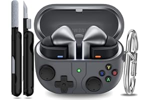 RFUNGUANGO Custodia compatibile con Samsung Galaxy Buds 3 e Galaxy Buds 3 Pro con portachiavi, strumento di pulizia incluso, a tema console di gioco,Grigio scuro