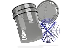 MAGIC BUCKET | Kit de lavage à la main pour voiture | Seau de lavage avec couvercle assorti de 5 GALLONES US env. 20 litres | Avec seau Grit Guard filtre à saleté | Kit de lavage gris/bleu
