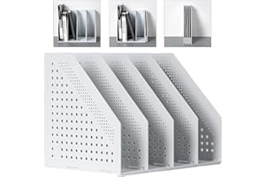Sivelike Deli A4 File Holder Folding Bookshelf,1 Year Warranty,4 Vertical Compartments magazine file holder,Desk Organizer Document Folder for Office Organization and Storage (Light gray)