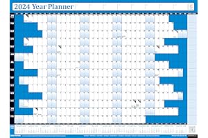 PLANNERHEAD 2024 Year Annual Wall Planner Calendar for Office Home UK & Ireland Bank Holidays Non Laminated Blue Medium (49cm x 35cm) Folded