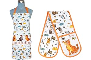 SiXsigma Sports Set of 2 Cooking Kitchen Chef Apron and Double Oven Glove Kitchen Gift Idea for Cooks Bakers Birthday Gift Christmas New Home Gift Bistro BBQ