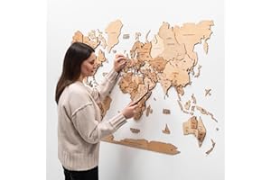 ENJOY THE WOOD Mapa Mundial de Madera 3D Arte de Pared Gran Decoración de Pared para Regalo de Inauguración de Casa Idea de Regalo de Inauguración de Casa (XL, Light)