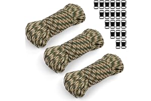 Akamino 295 Ft 550 Paracord Rope 4mm 7 Strand, Heavy Duty Nylon Rope with 20 Plastic Buckles, Camouflage Nylon Cord Outdoor Survival Ropes For Tent Bracelet Camping DIY Crafting (30M*3Rolls)