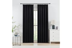Beauoop Pencil Pleat Blackout Curtains for Bedroom 72 inch Drop Black Curtains for Living Room Rod Pocket Light Blocking Thermal Insulated Drapes Window Treatment 2 Panels, W46 x L72