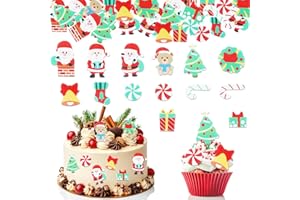 GoldRock Essbare Tortendeko Weihnachten,100 Stück Weihnachts Esspapier Tortendeko Weihnachten Essbar Cupcake Topper,Weihnachtsmann Muffin Deko,Kuchen Deko Weihnachten,Tortendeko Essbar für Weihnachten