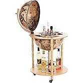 Riesiger Barwagen 45001, mit massiven Eukalyptusholz Säulen, in Elfenbeinweiss, geöffnet 112 cm hoch beweglich durch Rollen,W