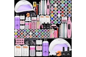 Yokilly Acrilico Para Uñas: Kit Uñas Semipermanentes Completo Con 80W UV LED Lámpara Limador De Uñas Electrico - Kit Uñas Acrilicas Con 3 Color 30G Polvo Acrilico Para Uñas