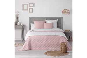 Douceur d'Intérieur Suave Interior, Camino de Cama Acolchado (80 x 180 cm) Mellow Chic Rosa/Blanco, Microfibra Bicolor