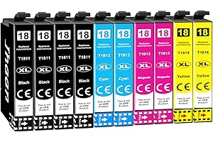 Jhaan 18XL Cartucho de Tinta Compatible para Epson 18XL Multipack para Epson XP 205 Cartuchos para XP-322 XP-215 XP-225 XP-305 XP-315 XP-325 XP-422 XP-405 XP-415 XP-425 XP-102 (10-Pack)