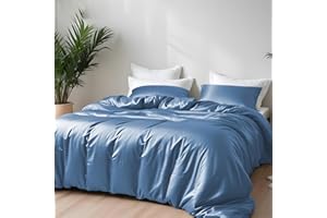 LINENWALAS King Duvet Cover Set- 100% Organic Bamboo Silk 3 Piece Duvet Cover King Size, 226x220 cm Comforter Cover, Soft, Cooling Duvet Cover Bedding Set with Zipper Closure (Bahamas Blue)