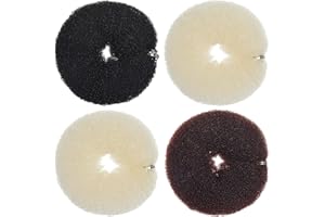 ANWANGDA 4 Stück Duttkissen, 17cm Nylon Lange Streifen Hair Bun Maker, Donut Frisurenhilfe Zubehör, Hochsteckfrisuren Artefakt für Kinder Mädchen Frauen (Schwarz, Fleischtönung, Dunkler Kaffee)