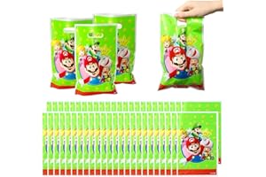 MODALI 50 Sachets de fête Super Mario, Sac Cadeaux, Sacs de fête d'anniversaire, Sacs de Cadeau Pochette Bonbon Anniversaire Sachet en pour Faveur de Noël Anniversaire Fête, Le thème de la fête, 25 x 16 cm