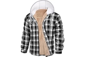 Nadeer Sudaderas con capucha Hombre Chaqueta de Cuadros Invierno Fleece Hoodie Forro Polar con Bolsillos Algodón