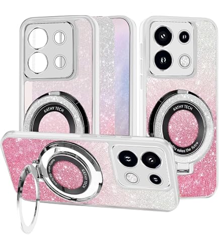 KANSi Cover per OPPO A16 / OPPO A16S / OPPO A54S, Vetro Temperato [2 Pack] Custodie Silicone TPU 360° Rotante Anello Magnetica Anello Ring Supporto Bumper - Rose Gold