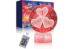Nice Dream Luce Notturna a Forma di Cuore per Bambini, Lampada da Illusione 3D Luce LED, Telecomando 16 Cambia Colore Dimmerabile, Regali di Natale per Ragazze Ragazzi Arredamento Camera da Letto