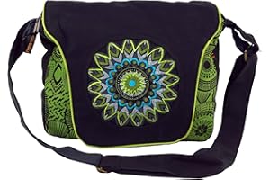 Guru-Shop Bolso de hombro, hippy, bolso Goa, bolso bandolera, bolso de mano – negro/azul, hombre/mujer, algodón, 22 x 28 x 6 cm, alternativa al bolso bandolera, bolso de mano de tela