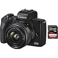 Canon M50 Mark II Mirrorless Camera + SanDisk 128GB Extreme Pro SDXC UHS-I Card - C10, U3, V30, 4K UHD, SD Card