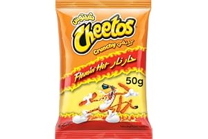 Cheetos Crunchy Flamin’ Hot Spicy Cheese Flavored Corn Snack with Intense Heat, 50 grams