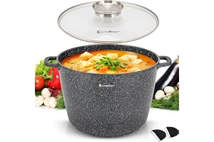 EliteHoff Non-Stick Matlagningskruka med lock, Aluminium Soppgryta, Stor Induktions Marmorgryta för alla typer av spisar (sva