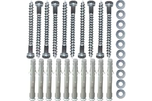 Inbrackets Value 10 PACK OF M8 x 80mm Masonry Brick Wall Fixing Screw Bolts with Plugs & Washers HEAVY DUTY ANCHORS for Aerial Satellite Sky Dish Fence shelves decking Mounting (10)