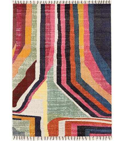 Tapis Moderne RugVista Contour | 160x230 Cm | Poil Court Lavable Machine | Vert/Off-White | Pour Salon, Chambre, Salle à Manger