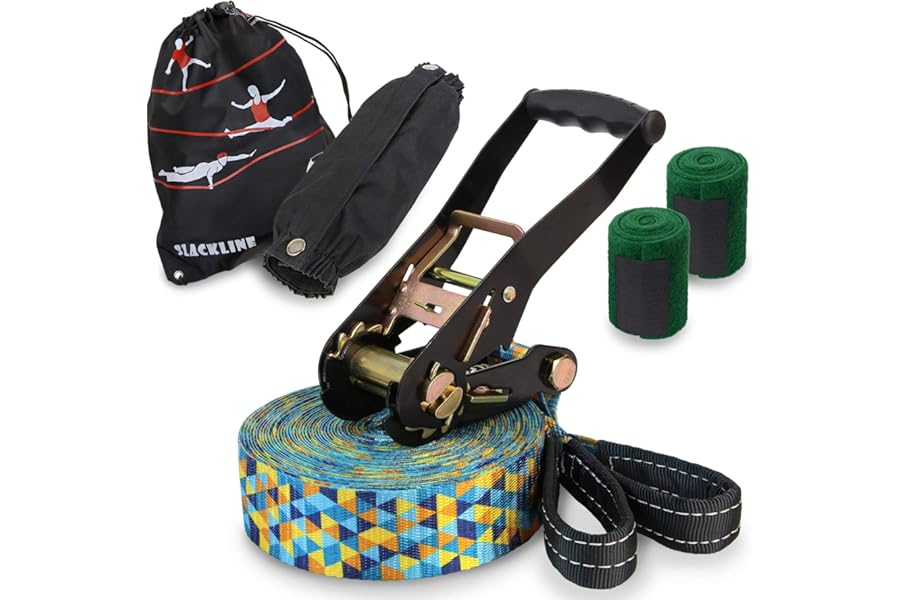 ALPIDEX Slackline Set 15 m + Tree Protection and Ratchet Protection, suitable for children, beginners and advanced