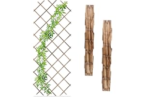 Relaxdays Rankgitter ausziehbar, 3er Set, Rankhilfe Kletterpflanzen, 180x90 cm, Garten, Balkon, Terrasse, Holz, geflammt