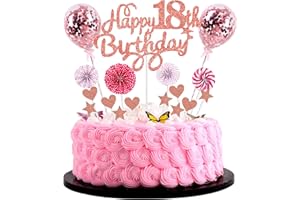 CNROSE Cake Topper 18° Compleanno Ragazza Hello 18 Oro Rosa con Cuore Stella Palloncino - Felice 18 Anni