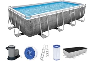 ‎BESTWAY Bestway Power Steel Frame Pool Komplett-Set mit Filterpumpe 549 x 274 x 122 cm, Rattan-Optik (Schiefergrau), eckig