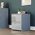 Vida Designs Glinton Stylish High Gloss Side Table with 2 Drawer - Nightstands Bedroom Furniture 100% FSC Certified (Grey)
