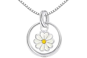 Clever Schmuck Chaîne de baptême pour Fille avec Pendentif Marguerite, Anneau de baptême Ø 12 mm, Fleur Ø 5 mm, zircone Blanc et chaîne Venezia 36 cm, Argent Sterling 925 pour Fille dans Un étui Rose