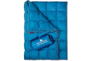 Get Out Gear Double Puffy Camping Blanket - Extra Puffy, Packable, Lightweight and Warm | Ideal for Outdoors, Travel, Stadium, Festivals, Beach, Hammock | Water-Resistant Camp Quilt (Teal Blue/Gray)