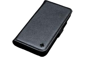 Porter Riley - Funda de Piel para iPhone 15. Funda de Piel auténtica con Ranuras para Tarjetas y Soporte Horizontal (Negro Puro)