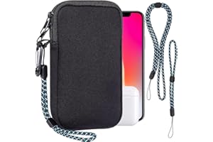 PWSAP Handytasche für Smartphones,Universelle Neopren Handy Hülle Handy Tasche Hülle Cover Case Schutzhülle mit Karabiner Umhängeband für Iphone 15 16 Plus Pro Max Samsung,Passend für Phone 7,5 Zoll,Black,L